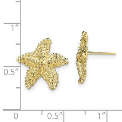 10K Yellow Gold 10K Textured Beaded Starfish Post Earrings