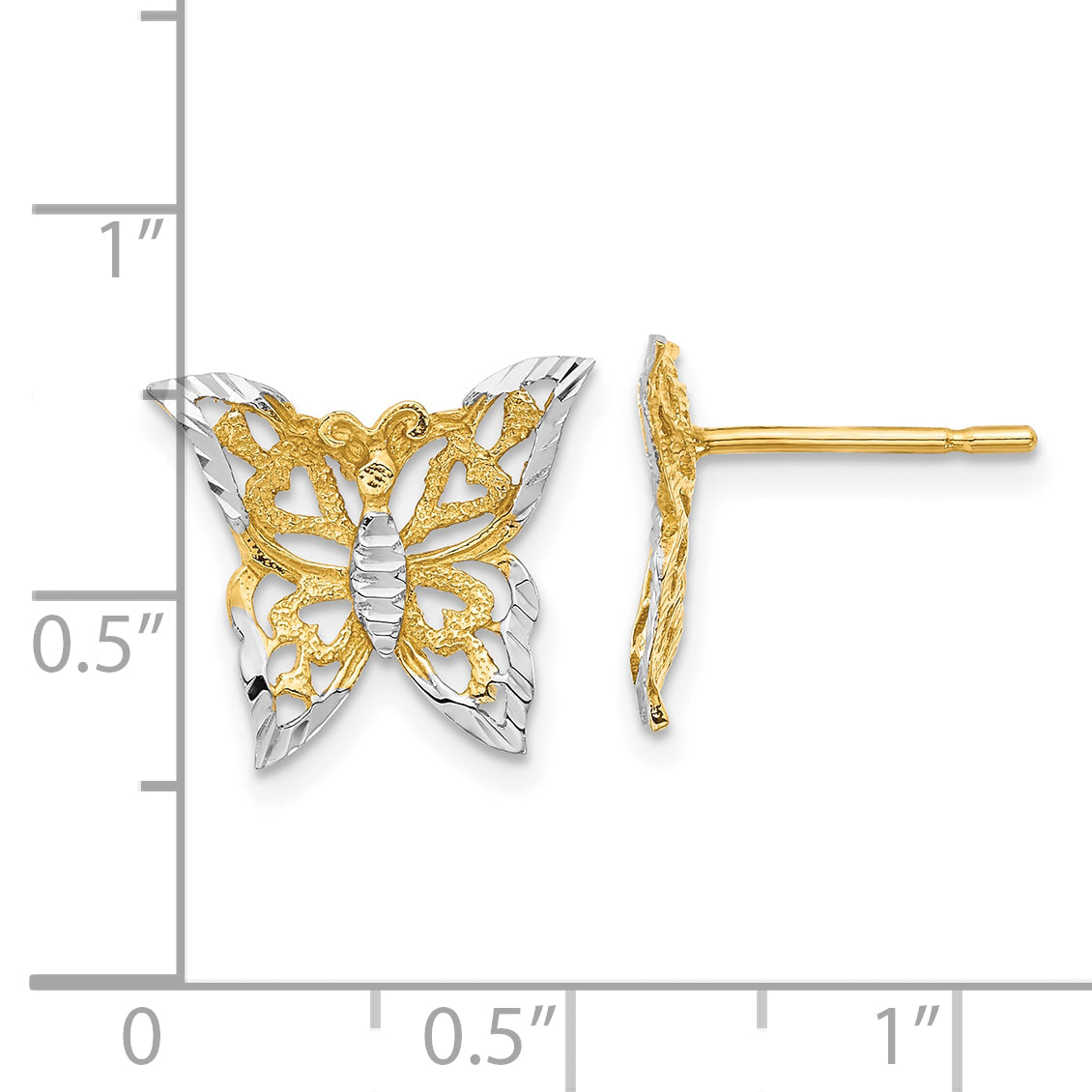 10K Yellow W/Rhodium Butterfly Post Earrings