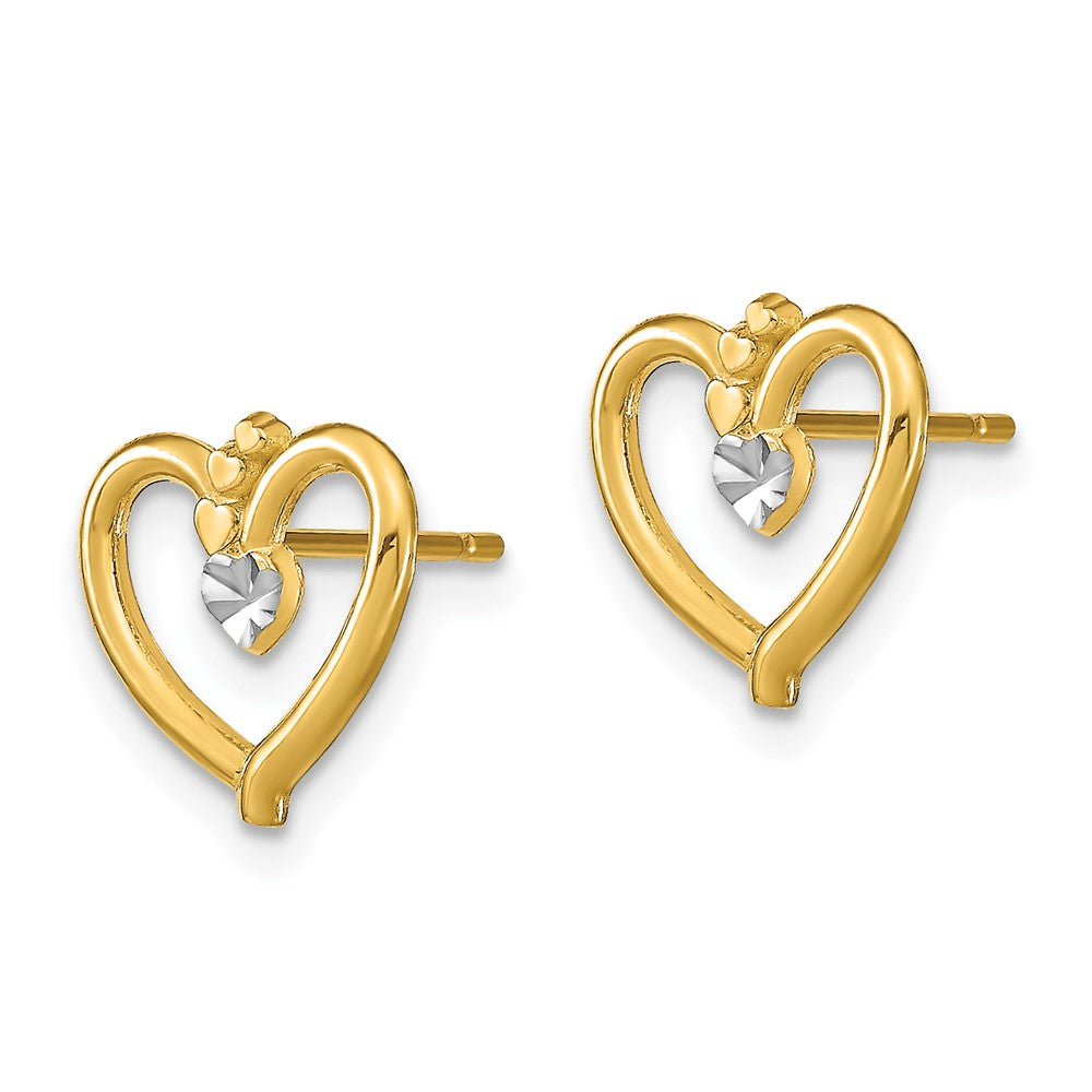 10K Yellow W/Rhodium W/ Rhodium D/C Heart Post Earrings