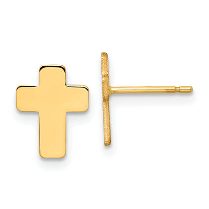 10K Yellow Gold Polished Cross Post Earrings