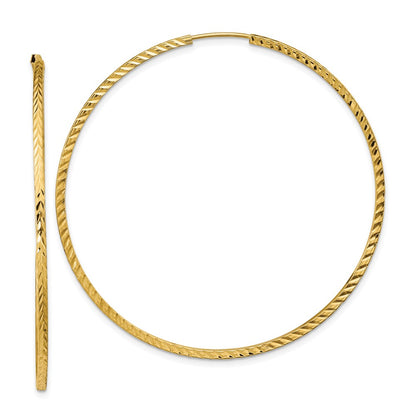 10K Yellow Gold Diamond-Cut Square Tube Endless Hoop Earrings