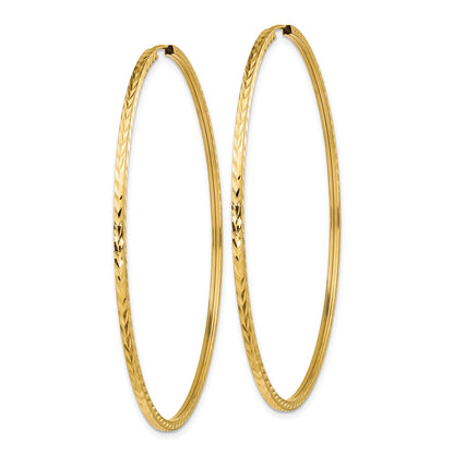 10K Yellow Gold Diamond-Cut Square Tube Endless Hoop Earrings