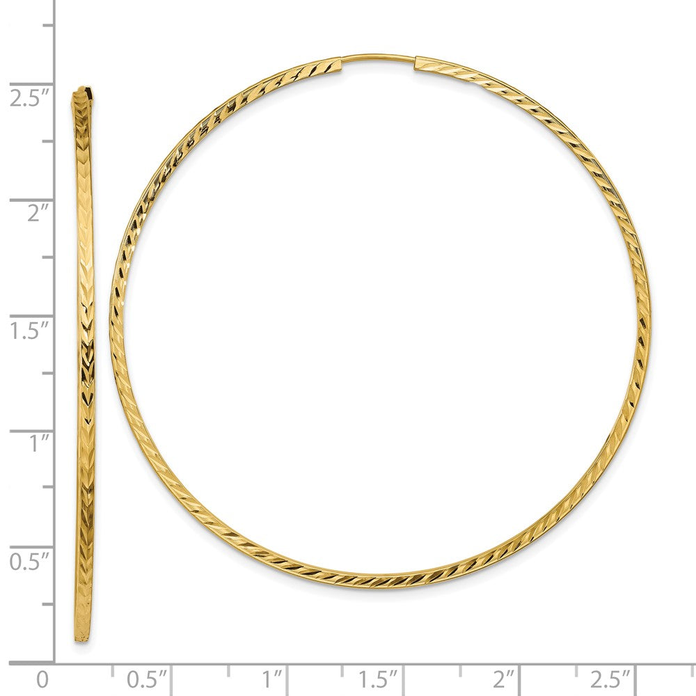10K Yellow Gold Diamond-Cut Square Tube Endless Hoop Earrings