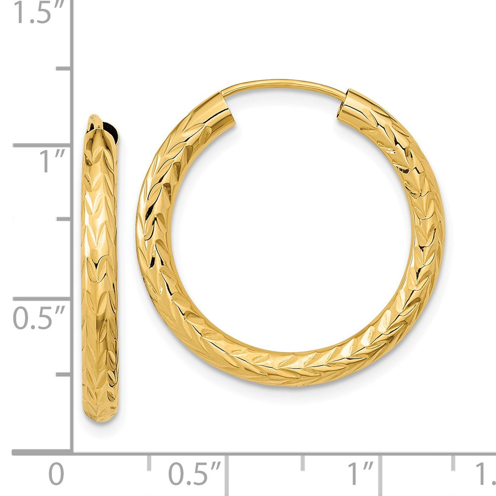 10K Yellow Gold Polished & D/C Endless Hoop Earrings