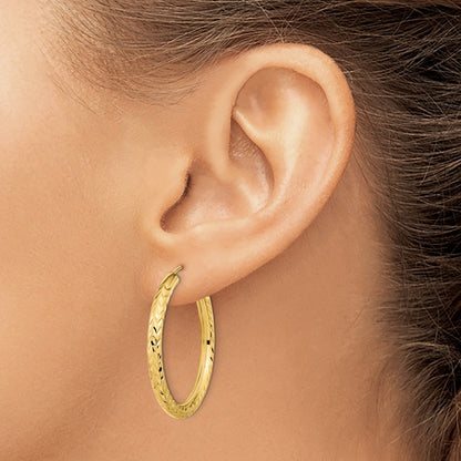 10K Yellow Gold Polished & D/C Endless Hoop Earrings