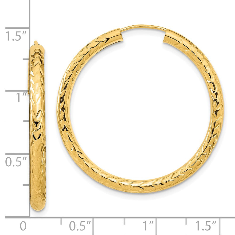 10K Yellow Gold Polished & D/C Endless Hoop Earrings