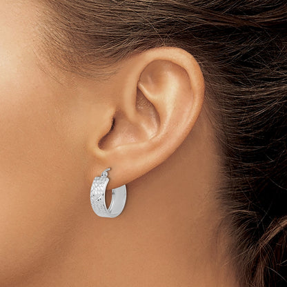 10K White Gold Diamond-Cut Hoop Earrings