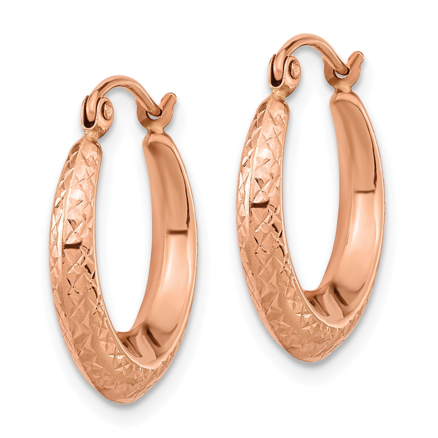 10K Rose Gold 10K Textured Hollow Hoop Earrings