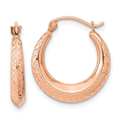 10K Rose Gold 10K Textured Hollow Hoop Earrings