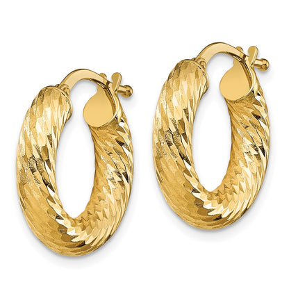 10K Yellow Gold 4X10mm Diamond-Cut Round Hoop Earrings