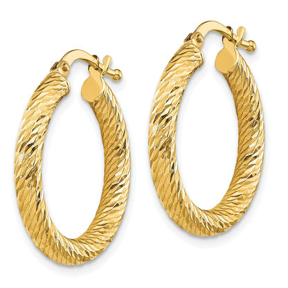 10K Yellow Gold 3X15 Diamond-Cut Round Hoop Earrings