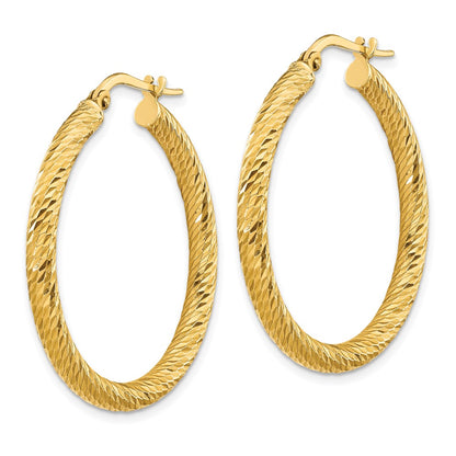 10K Yellow Gold 3X25 Diamond-Cut Round Hoop Earrings