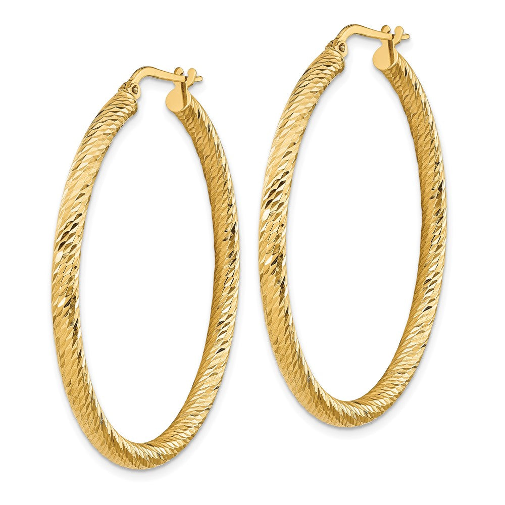 10K Yellow Gold 3X35 Diamond-Cut Round Hoop Earrings