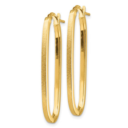 10K Yellow Gold Polished & Satin 2mm Oval Hoop Earrings