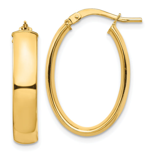 10K Yellow Gold High Polished 5mm Oval Hoop Earrings