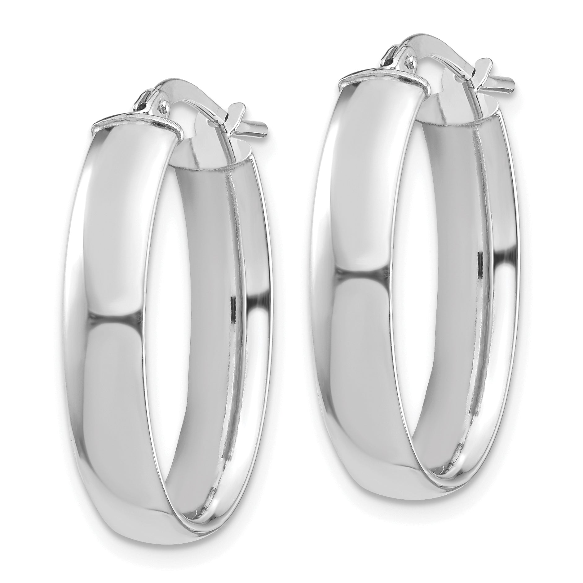 10K White Gold High Polished 5mm Oval Hoop Earrings