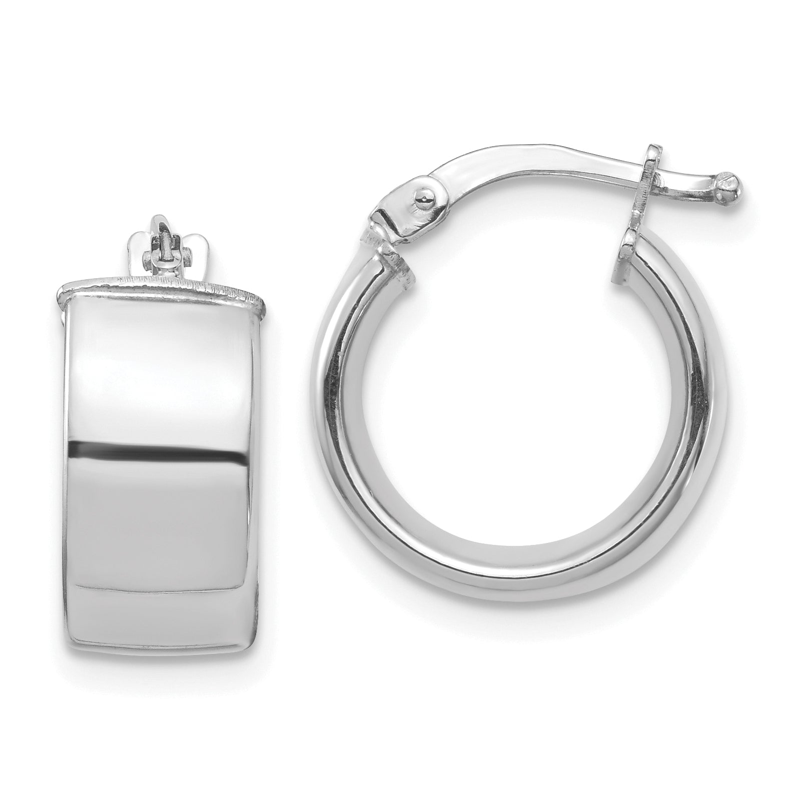 10K White Gold High Polished 7mm Hoop Earrings