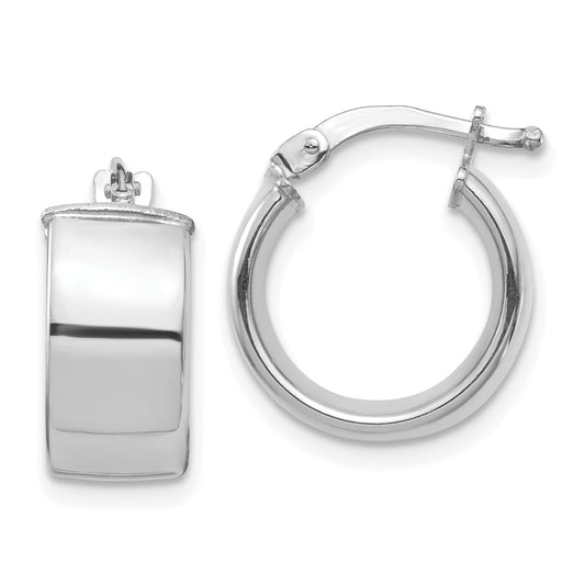 10K White Gold High Polished 7mm Hoop Earrings