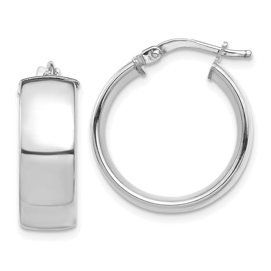 10K White Gold High Polished 7mm Hoop Earrings