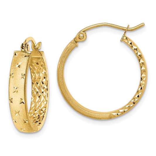 10K Yellow Gold Polished Diamond-Cut In/Out Hoop Earrings