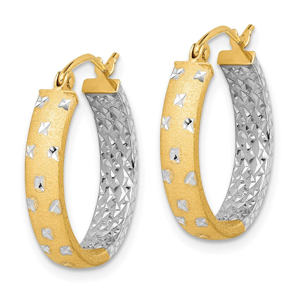 10K Yellow W/Rhodium W/White Rhodium Satin Polished Diamond-Cut In/Out Hoop Earrings