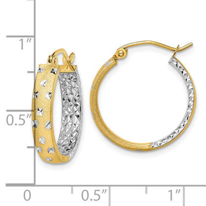 10K Yellow W/Rhodium W/White Rhodium Satin Polished Diamond-Cut In/Out Hoop Earrings