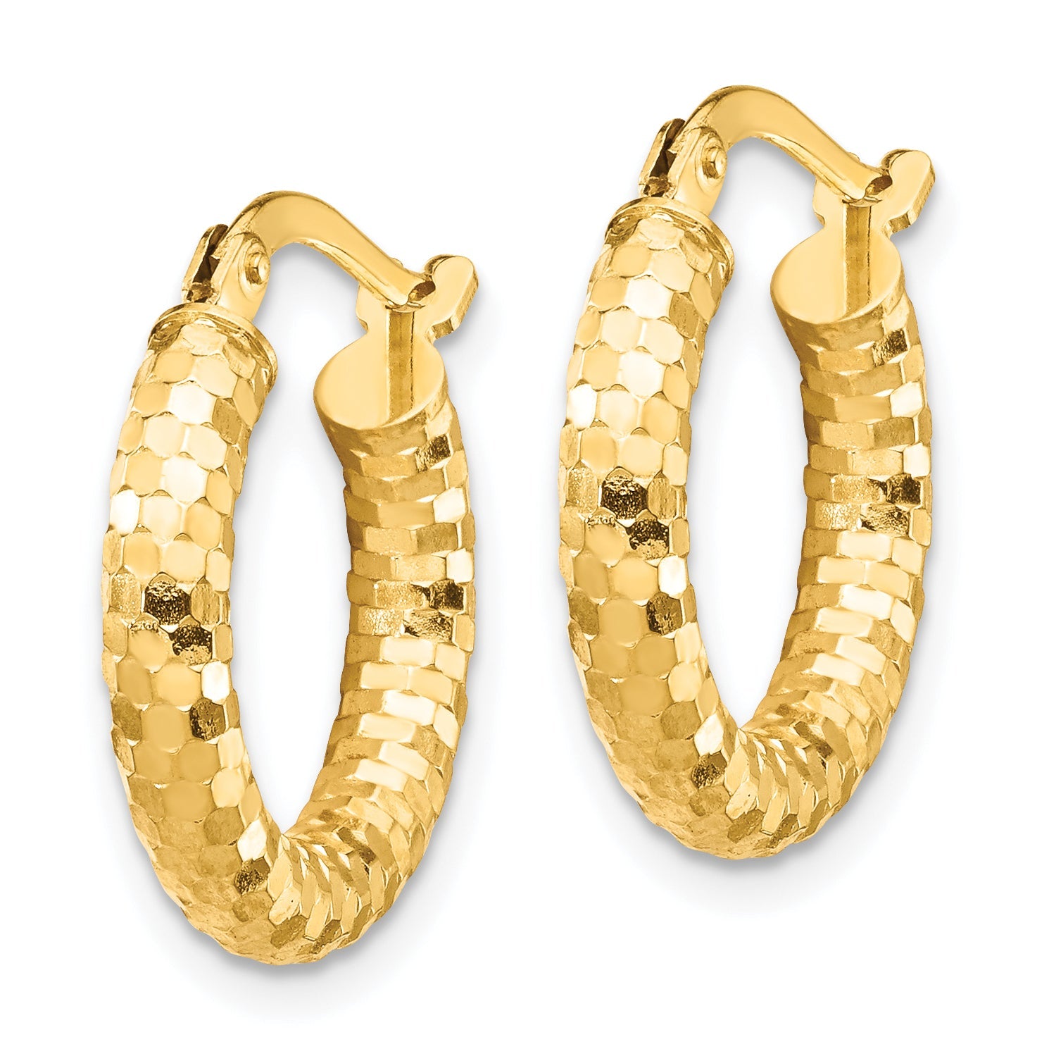 10K Yellow Gold 10K 3X10mm Diamond-Cut Hoop Earrings