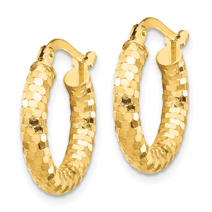 10K Yellow Gold 10K 3X10mm Diamond-Cut Hoop Earrings