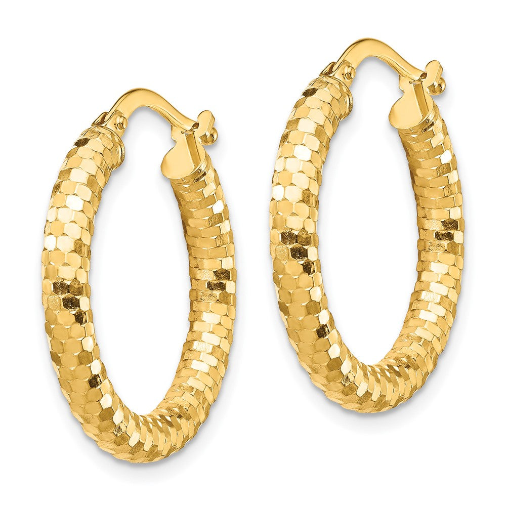 10K Yellow Gold 10K 3X22mm Diamond-Cut Hoop Earrings