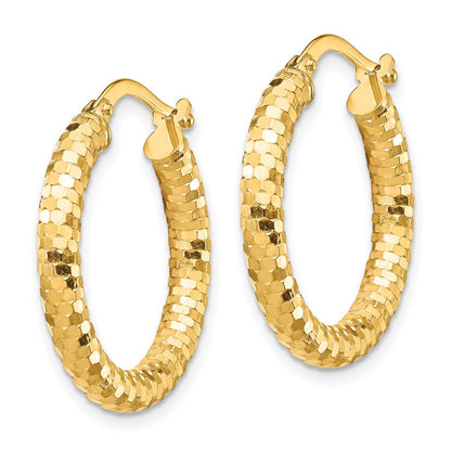 10K Yellow Gold 10K 3X22mm Diamond-Cut Hoop Earrings