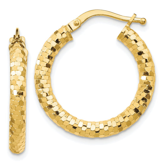 10K Yellow Gold 10K 3X22mm Diamond-Cut Hoop Earrings