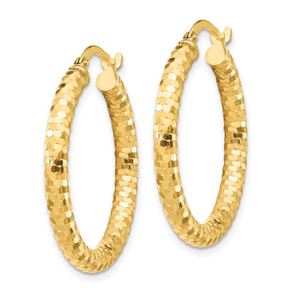 10K Yellow Gold 10K 3X27mm Diamond-Cut Hoop Earrings