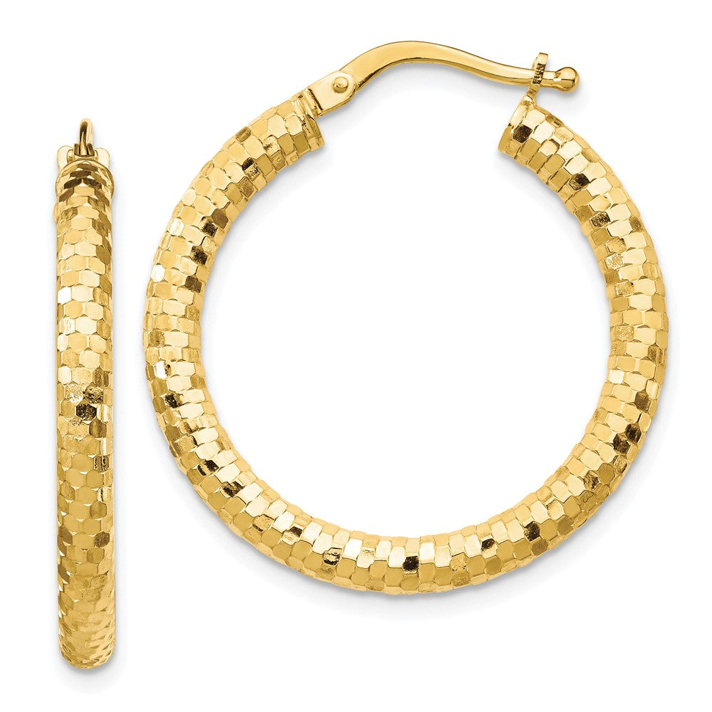 10K Yellow Gold 10K 3X27mm Diamond-Cut Hoop Earrings