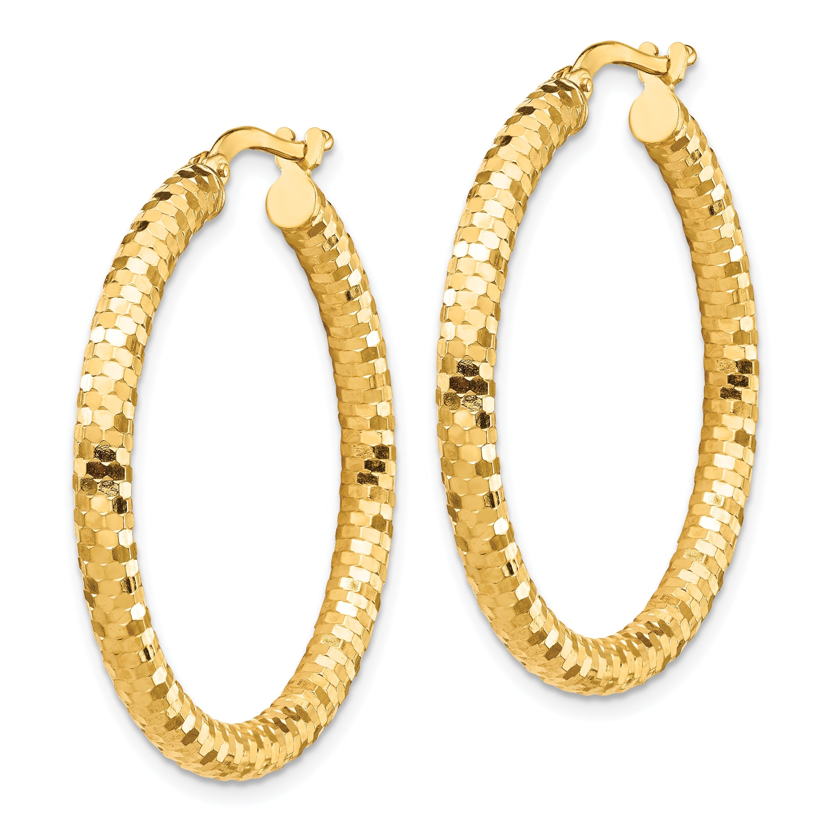 10K Yellow Gold 10K 3X32mm Diamond-Cut Hoop Earrings