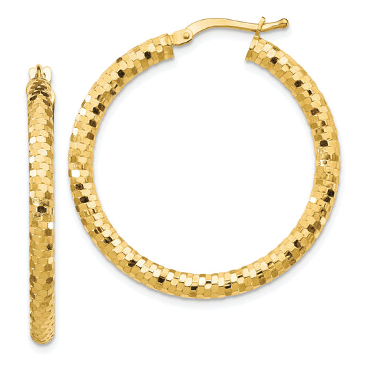 10K Yellow Gold 10K 3X32mm Diamond-Cut Hoop Earrings