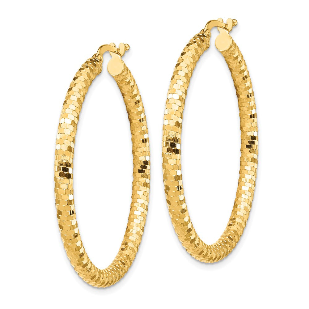 10K Yellow Gold 10K 3X38mm Diamond-Cut Hoop Earrings