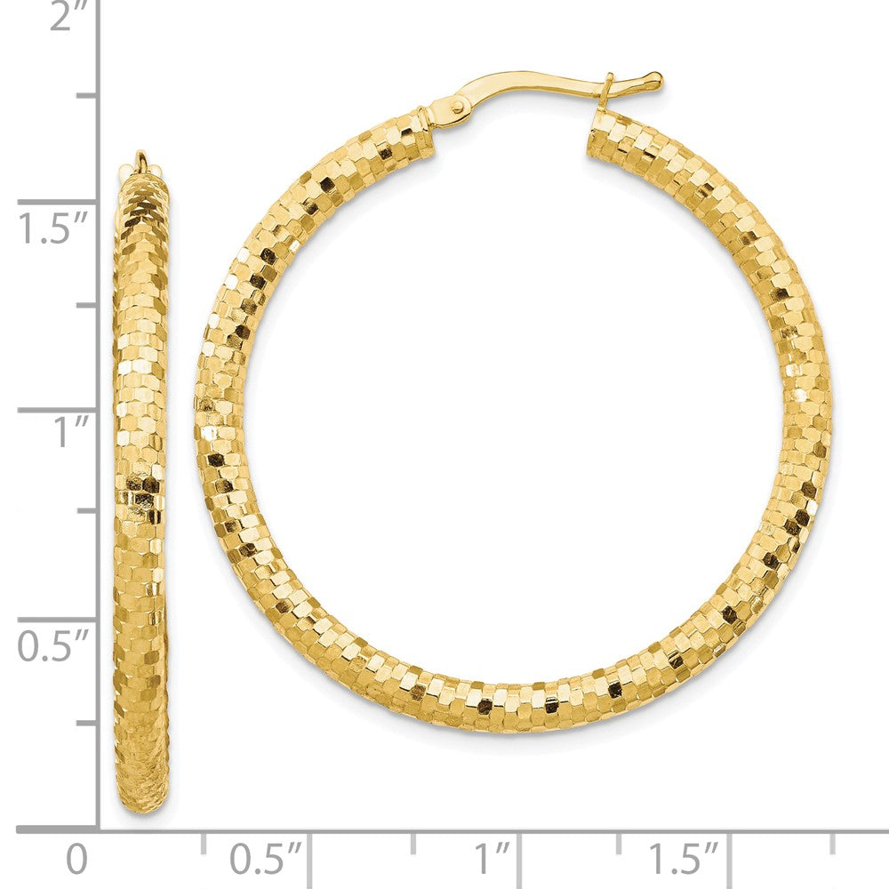 10K Yellow Gold 10K 3X38mm Diamond-Cut Hoop Earrings