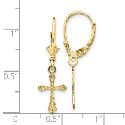 10K Yellow Gold Cross Leverback Earrings