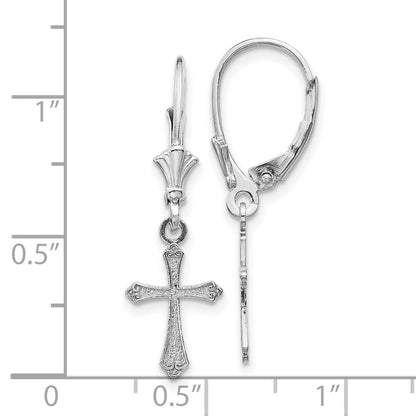 10K White Gold Cross Leverback Earrings