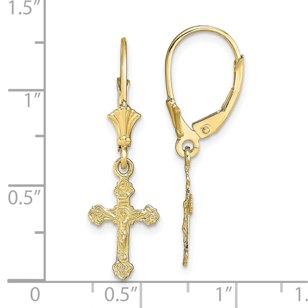 10K Yellow Gold Crucifix Leverback Earrings