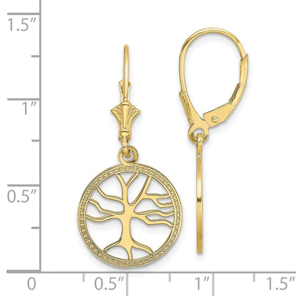 10K Yellow Gold 10K Tree Of Life In Round Frame Leverback Earrings