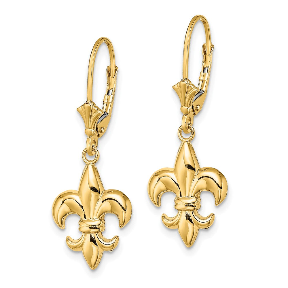 10K Yellow Gold 10K Small Fleur-De-Lis Leverback Earrings