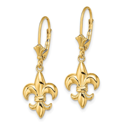 10K Yellow Gold 10K Small Fleur-De-Lis Leverback Earrings