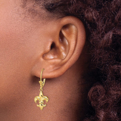 10K Yellow Gold 10K Small Fleur-De-Lis Leverback Earrings