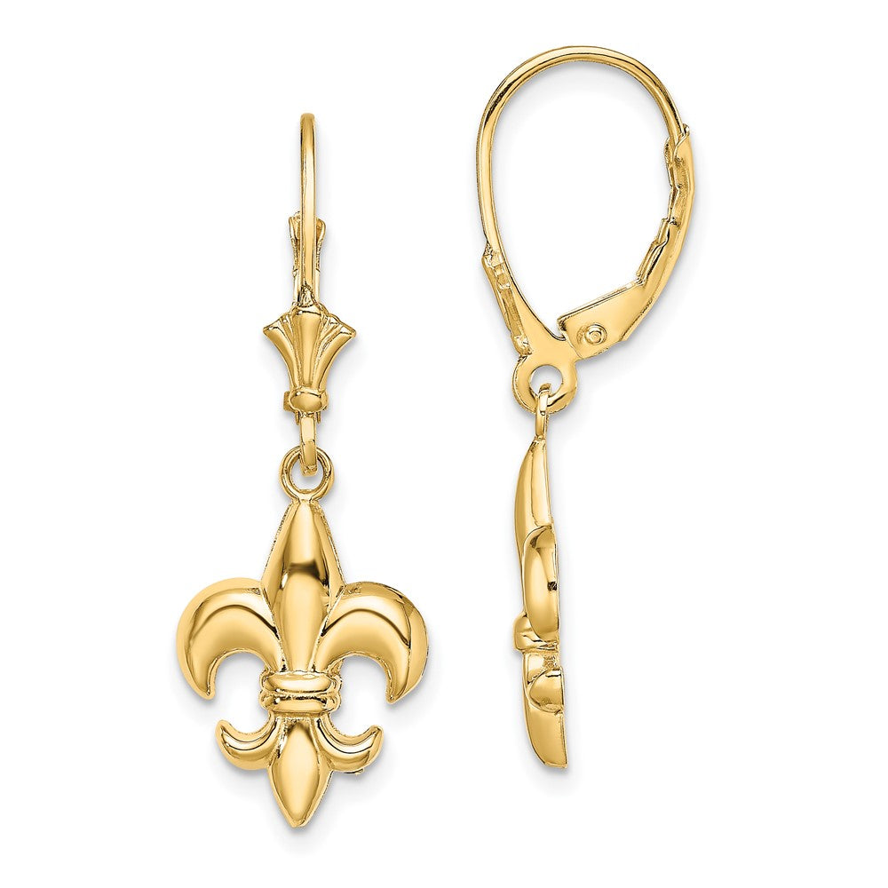 10K Yellow Gold 10K Small Fleur-De-Lis Leverback Earrings