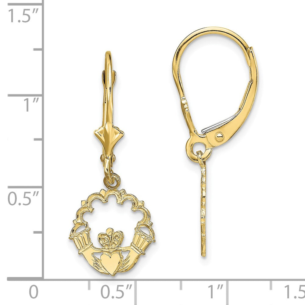 10K Yellow Gold Polished Claddagh Leverback Earrings