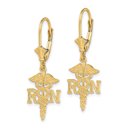 10K Yellow Gold 10K Rn Caduceus Leverback Earrings