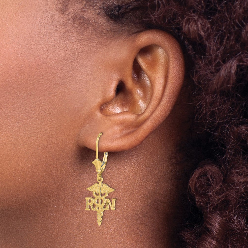 10K Yellow Gold 10K Rn Caduceus Leverback Earrings