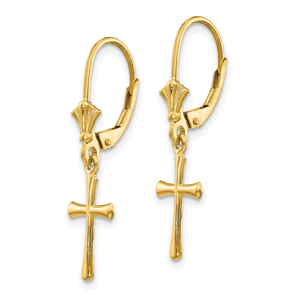 10K Yellow Gold 10K Cross Leverback Earrings