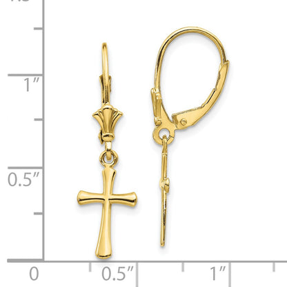 10K Yellow Gold 10K Cross Leverback Earrings